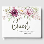 Pioenroze bordeaux bloemenelegante bruiloft gastenboek (Voorkant)