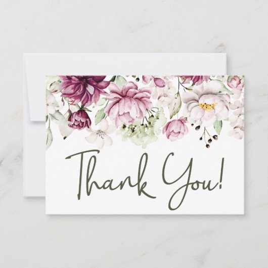 Pioenroze Bourgondië bloemig elegant Bedankkaart (Voorkant)