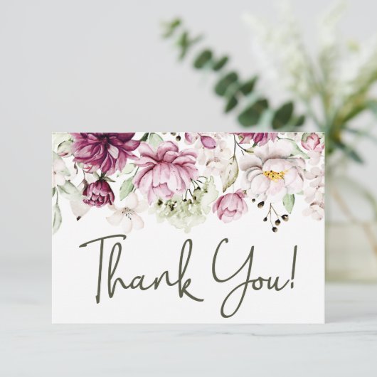 Pioenroze Bourgondië bloemig elegant Bedankkaart (Staand voorkant)