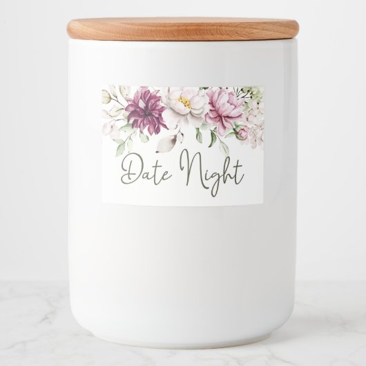 Pioenroze Bourgondië Floral Date Night Jar Voedselcontainer Etiket (Voorkant)