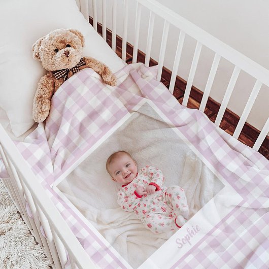 Pioenroze Gingham Geruite Foto Fleece Deken