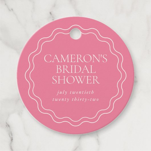 Pioenroze | Golflijn Schaalrand Bruidsdouche Bedankjes Labels (Voorkant)