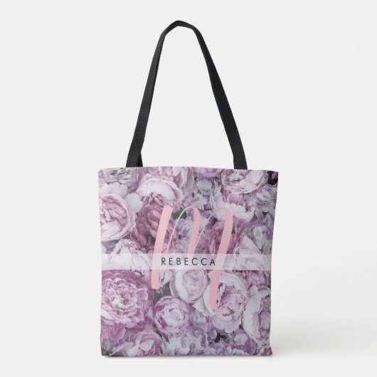 Pioenroze Rozen Bloemenkroon Monogram Tote Bag (Achterkant)