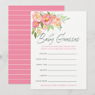 Pioenrozen Baby Shower Baby Voorspellingen Spel Kaart