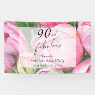 Pioenrozen bloemen 90ste verjaardagsfeestje spandoek
