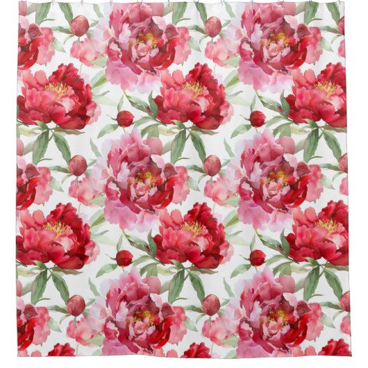 Pioenrozen bloemen douchegordijn (Voorkant)