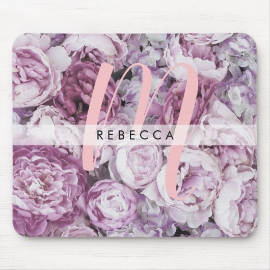 Pioenrozen Bloemig Roze Monogram Muismat (Voorkant)