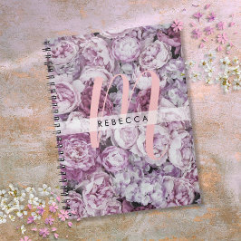 Pioenrozen Bloemig Roze Schrift Monogram Notitieboek
