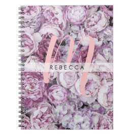 Pioenrozen Bloemig Roze Script Monogram Notitieboek