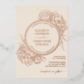 Pioenrozen Bloemige Elegante ECHTE Roze Gouden Bru Folie Uitnodiging (Voorkant)