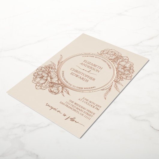 Pioenrozen Bloemige Elegante ECHTE Roze Gouden Bru Folie Uitnodiging (Gedraaid)