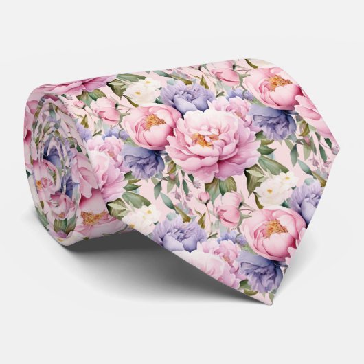 Pioenrozen Bloemige Pioen Bloemen Stropdas (Opgerold)