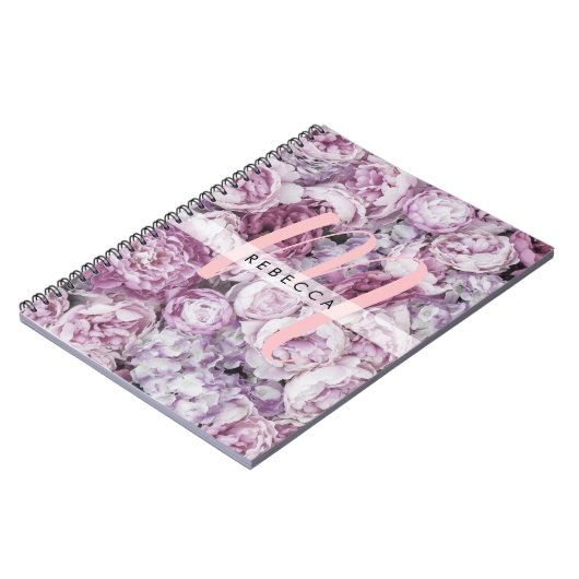 Pioenrozen Bloemige Roze Script Monogram Notitieboek (Linkerzijde)