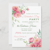 Pioenrozen Bloemige Valentijnsdag Feest Kaart (Voorkant)