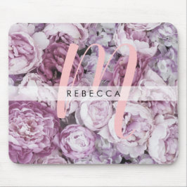 Pioenrozen Bloemrijk Roze Monogram Muismat