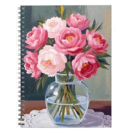 Pioenrozen Boeket | Bloemenvase Roze Waterverf Blo Notitieboek