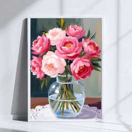Pioenrozen Boeket | Bloemenvase Roze Waterverf Blo Poster