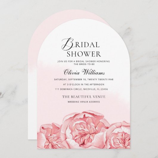 Pioenrozen bruids douche uitnodiging (Voorkant / Achterkant)