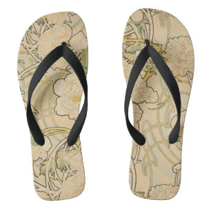 Pioenrozen door Alphonse Mucha, Vintage Art Nouvea Teenslippers