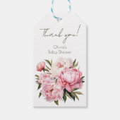 Pioenrozen elegante moderne babyshower bedankt cadeaulabel (Voorkant)