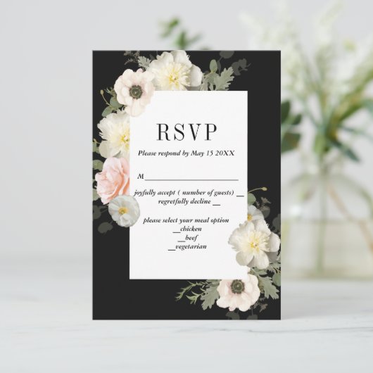 Pioenrozen en Anemoon Romantische RSVP Kaart (Staand voorkant)