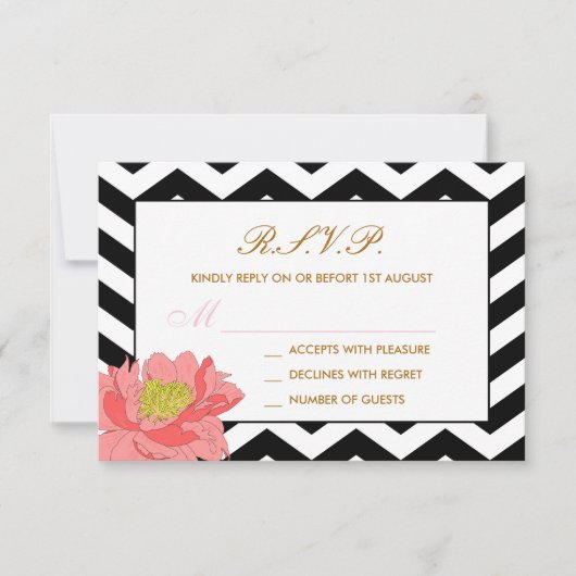 Pioenrozen en Chevrons RSVP Kaartje (Voorkant)