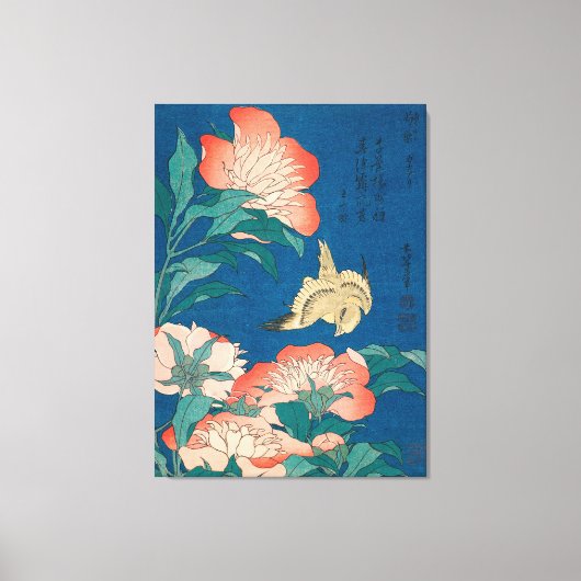 Pioenrozen en een Canarisch Beroemd Poster Canvas Afdruk (Voorkant)
