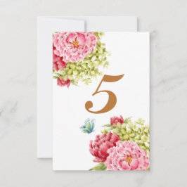 Pioenrozen en Hortensia Tafelkaart Nr 5 RSVP Kaartje
