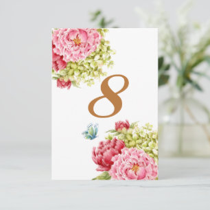Pioenrozen en Hortensia Tafelkaart Nr 8 RSVP Kaartje