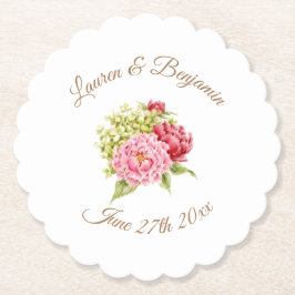 Pioenrozen en Hydrangea Bloemige Papieren Coasters Kartonnen Onderzetters