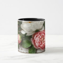 pioenrozen en verweerd hout mok