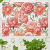 Pioenrozen Floral Roze Sinaasappel | Koningin van  Theedoek (Gevouwen)