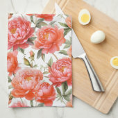 Pioenrozen Floral Roze Sinaasappel | Koningin van  Theedoek (Quarter Fold)