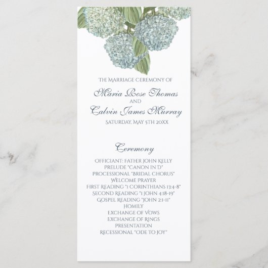 Pioenrozen Huwelijksprogramma Programmakaart (Voorkant)