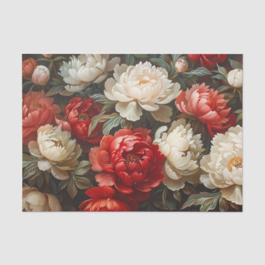 Pioenrozen in rood-wit decoupage tissuepapier (Voorkant)