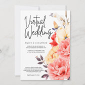 Pioenrozen Magnolia Waterverf Floral Virtual Weddi Kaart (Voorkant)