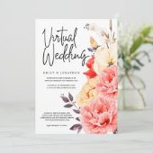 Pioenrozen Magnolia Waterverf Floral Virtual Weddi Kaart (Staand voorkant)