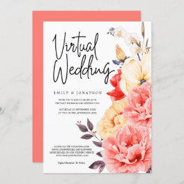 Pioenrozen Magnolia Waterverf Floral Virtual Weddi Kaart