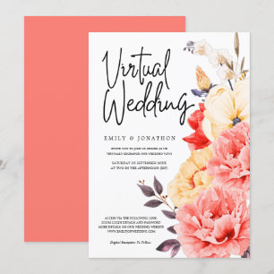 Pioenrozen Magnolia Waterverf Floral Virtual Weddi Kaart