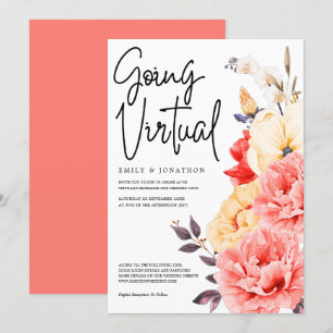 Pioenrozen Magnolia Waterverf Going Virtual Weddin Kaart