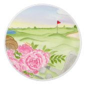 Pioenrozen op golfbaan keramische knop (Voorkant)
