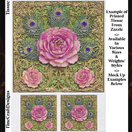 Pioenrozen & Pauwenveren Paneel EH7 Decoupage Tissuepapier
