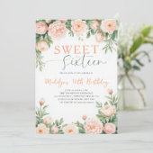 Pioenrozen Perzik Roze Bloemig Elegant Script Swee Kaart (Staand voorkant)