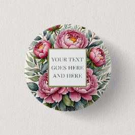 pioenrozen roze aquarel bloemen ronde button 3,2 cm