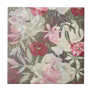 Pioenrozen roze bloemen bloem tuin boeket  tegeltje