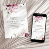 Pioenrozen Roze Bourgondië Bloemige Bruiloft Kaart