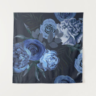 Pioenrozen Rozen: donkere bloemige Vintage. Wandkleed