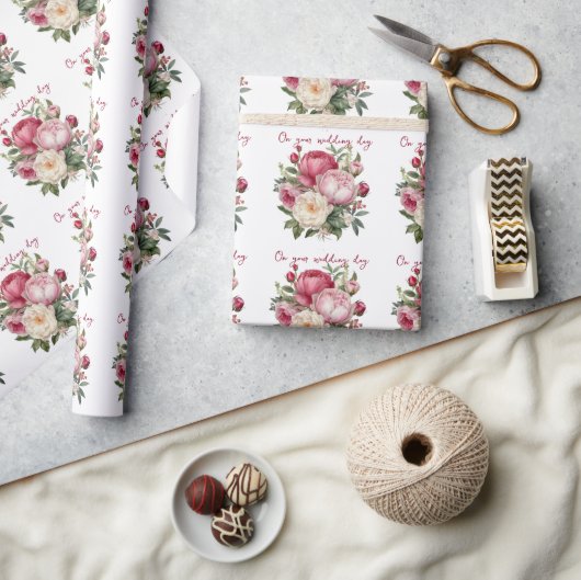 Pioenrozen Trouwboeket Roze, Rood en Wit Cadeaupapier (Crafts)