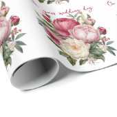 Pioenrozen Trouwboeket Roze, Rood en Wit Cadeaupapier (Rol Hoek)