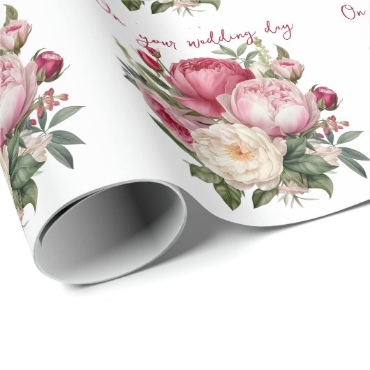 Pioenrozen Trouwboeket Roze, Rood en Wit Cadeaupapier (Rol Hoek)